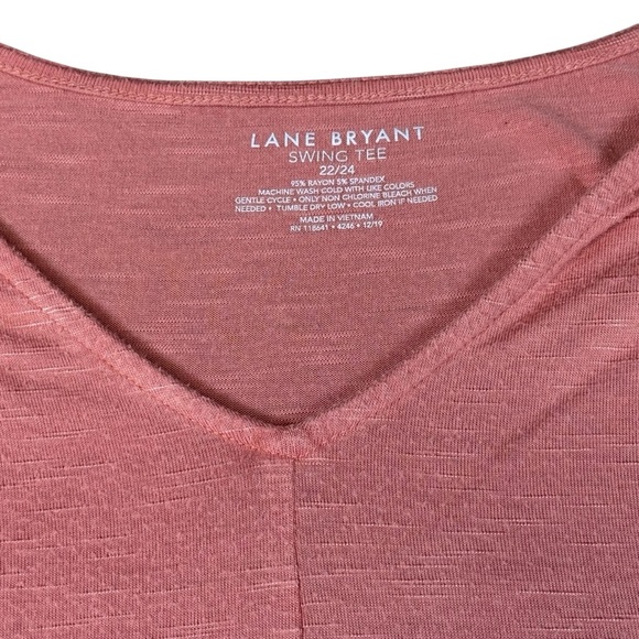 Lane Bryant Womens Plus Sz 22/24 Cap Sleeve V-Neck Tee Swing Shirt Tangerine - Picture 2 of 3